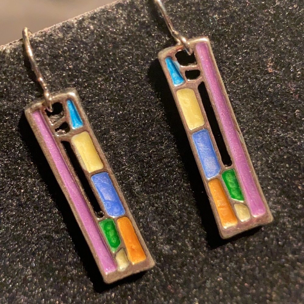 Abstract Silver Multicolor Earrings
